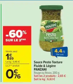 Carrefour Sauce Pesto Texture Fluide & Légère PANZANI offre
