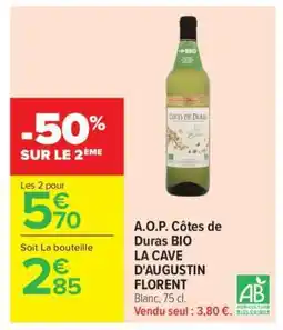 Carrefour A.O.P. Côtes de Duras BIO LA CAVE D’AUGUSTIN FLORENT offre