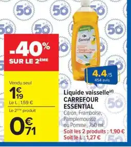 Carrefour LIQUIDE VAISSELLE CARREFOUR ESSENTIAL offre