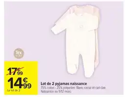 Carrefour Lot de 2 pyjamas naissance offre