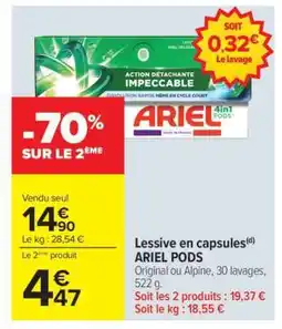 Carrefour Lessive en capsules ARIEL PODS+ offre