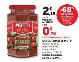 Hyper U Sauce Tomates Mutti offre