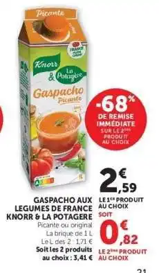 Hyper U Gaspacho aux légumes de France Knorr & La Potagère offre