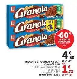 Hyper U Biscuits Chocolat au Lait Granola LU offre