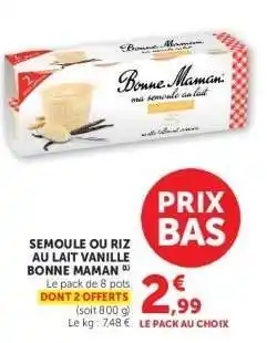 Hyper U SEMOULE OU RIZ AU LAIT VANILLE BONNE MAMAN offre