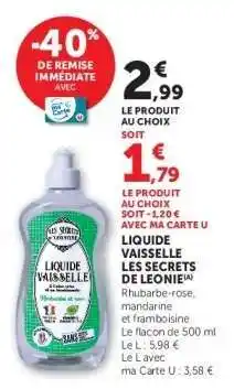 Hyper U LIQUIDE VAISSELLE LES SECRETS DE LEONIE offre