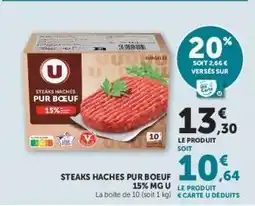 Hyper U STEAKS HACHES PUR BOEUF 15% MG U offre