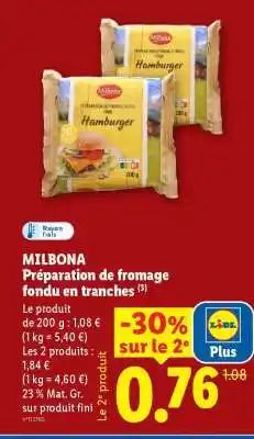 Lidl MILBONA Préparation de fromage fondu en tranches offre