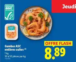 Lidl Gambas ASC entières cuites offre