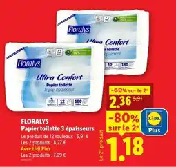 Lidl FLORALYS Papier toilette 3 épaisseurs offre