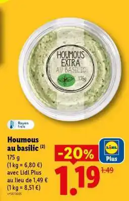 Lidl Houmous au basilic offre
