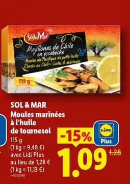 Lidl SOL & MAR Moules marinées à l'huile de tournesol offre