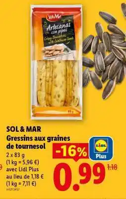 Lidl SOL & MAR Gressins aux graines de tournesol offre