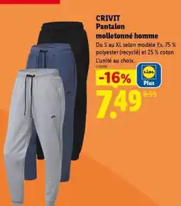 Lidl CRIVIT Pantalon molletonné homme offre