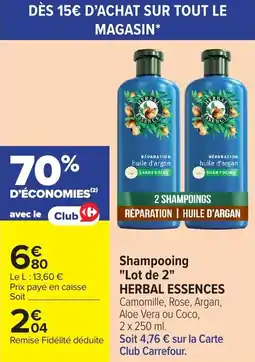Carrefour Market Shampooing lot de 2 herbal essences offre