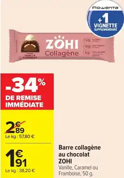 Carrefour Market Barre collagène au chocolat zohi offre