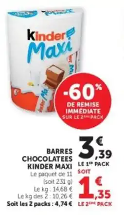 U Express Barres chocolatees kinder maxi offre