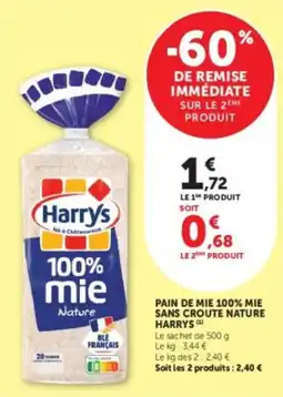 U Express Pain de mie 100% mie sans croute nature harrys offre