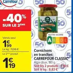 Carrefour Market Carrefour - cornichons en tranches classic offre