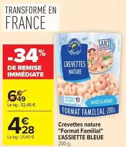 Carrefour Market Assiette bleue - crevettes nature format familial offre