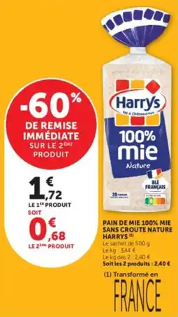 U Express Pain de mie 100% mie sans croute nature harrys offre