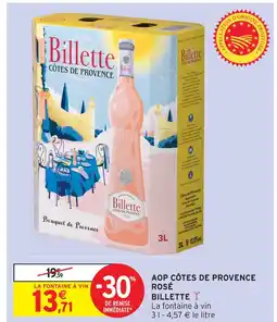 Intermarché Express Billette aop côtes de provence rosé offre
