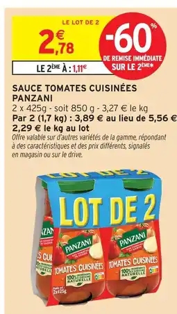Intermarché Panzani sauce tomates cuisinées offre