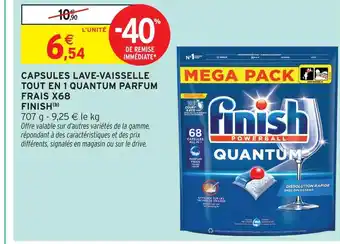 Intermarché Finish capsules lave-vaisselle tout en 1 quantum parfum frais x68 offre