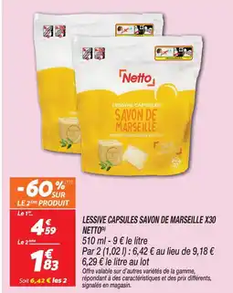 Netto Netto lessive capsules savon de marseille x30 offre