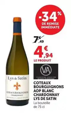 Bi1 Coteaux bourguignons aop blanc chardonnay lys de satin offre