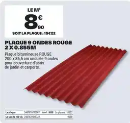 Brico Dépôt Plaque 9 ondes rouge 2x0.855m offre