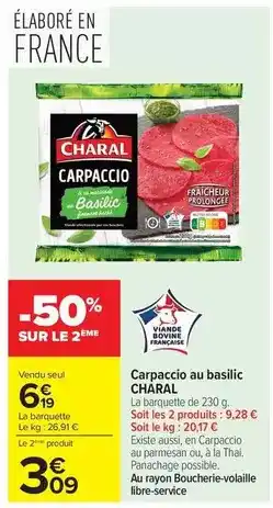 Carrefour Market Charal - carpaccio au basilic offre