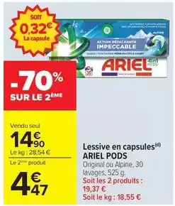 Carrefour Market Ariel - lessive en capsules pods offre