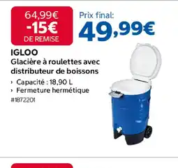 Costco IGLOO Glacière à roulettes avec distributeur de boissons offre