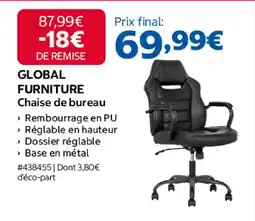 Costco GLOBAL FURNITURE Chaise de bureau offre