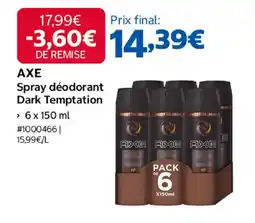 Costco AXE Spray déodorant Dark Temptation offre