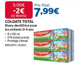 Costco COLGATE TOTAL Bluey dentifrice pour les enfants 0-5 ans offre