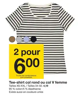 Zeeman Tee-shirt col rond ou col V femme offre