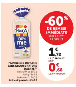 Super U HARRYS Pain de mie 100% mie sans croute nature offre