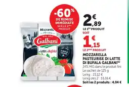 Super U GALBANI Mozzarella pasteurise di latte di bufala offre