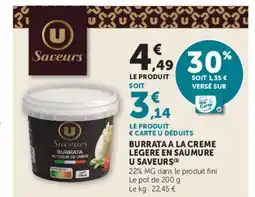 Super U U SAVEURS Burrata a la creme legere en saumure offre
