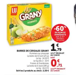 Super U GRANY Barres de cereales offre
