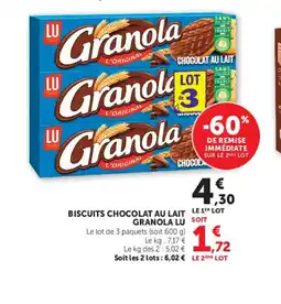 Super U LU Biscuits chocolat au lait lot granola offre
