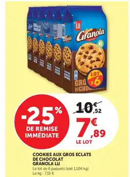 Super U LU Cookies aux gros eclats de chocolat granola offre