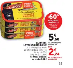 Super U LE TRESOR DES DIEUX Sardines offre
