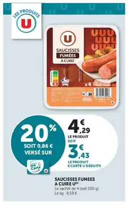 Super U U Saucisses fumées à cuire offre