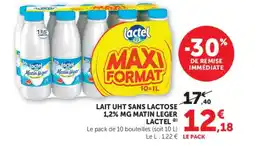 Super U LACTEL Lait uht sans lactose 1,2% mg matin leger offre