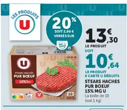 Super U U Steaks haches pur boeuf 15% mg offre