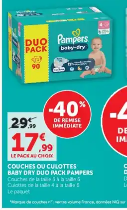 Super U PAMPERS Couches ou culottes baby dry duo pack offre