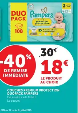 Super U PAMPERS Couches premium protection duopack offre